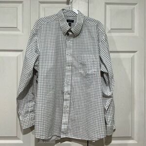 🤎 Club Room regular Fit Performance White Plaid Button Down Shirt - 18 34-35